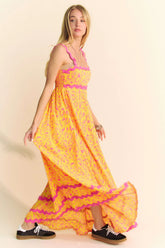 Davi & Dani Geo 2 Tone Printed Wavi Trim Tiered Maxi Dress OutfitFlow